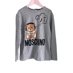 Moschino Gray Long Sleeve Tee with Bear Graphics
